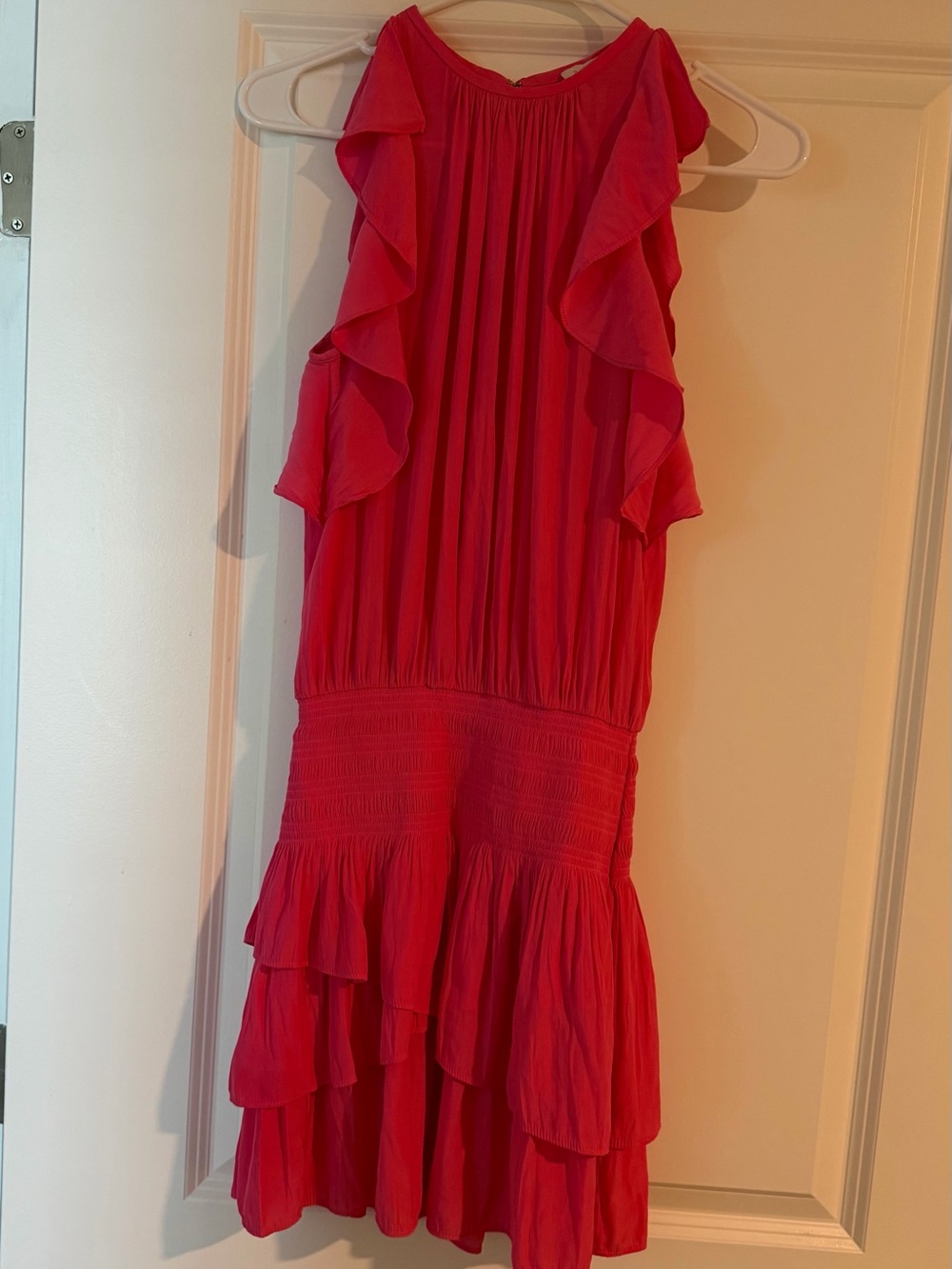 Ramy Brook Coral Pink Silk Top with Gathered Detail. Adorable dress!